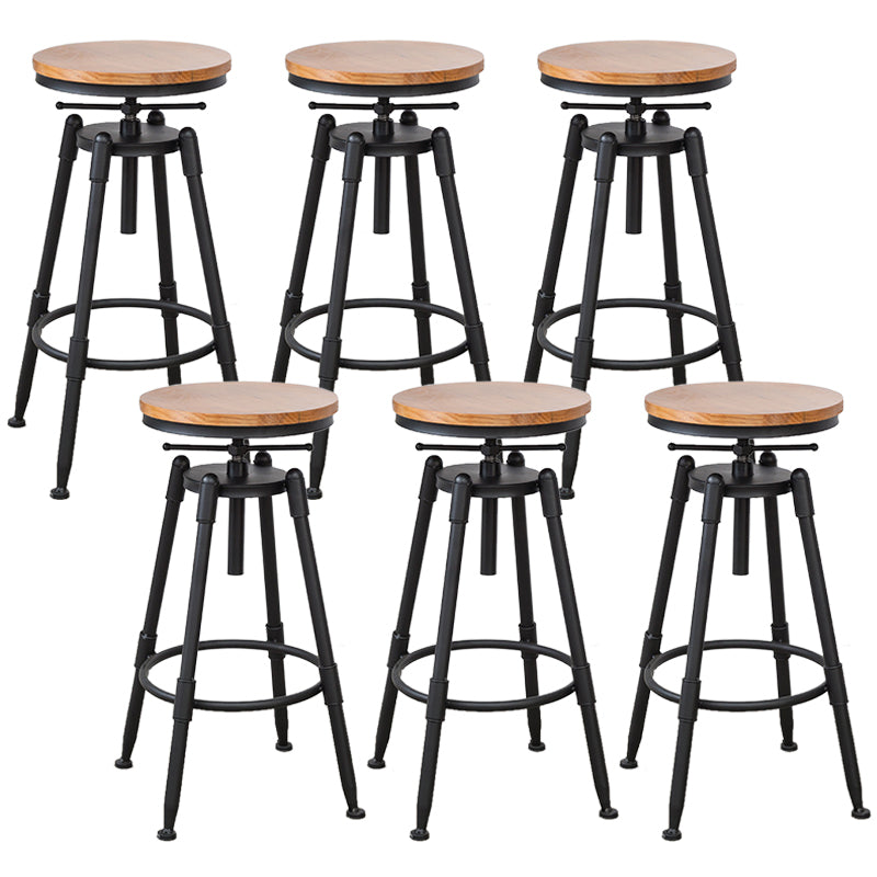 Industrial Armless Elevatable Counter Stool Iron Bar Stool with Pedal for Cafe Light Brown Backless 6 Piece Set Clearhalo 'Bar Furniture' 'Bar Stools' 'bar_stools' 'furn' 'furn_bar_stools' 'Furniture' 'Kitchen & Dining Furniture' 6373044