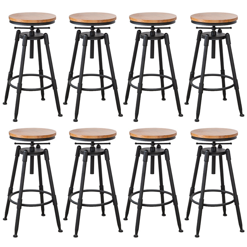 Industrial Armless Elevatable Counter Stool Iron Bar Stool with Pedal for Cafe Light Brown Backless 8 Piece Set Clearhalo 'Bar Furniture' 'Bar Stools' 'bar_stools' 'furn' 'furn_bar_stools' 'Furniture' 'Kitchen & Dining Furniture' 6373045