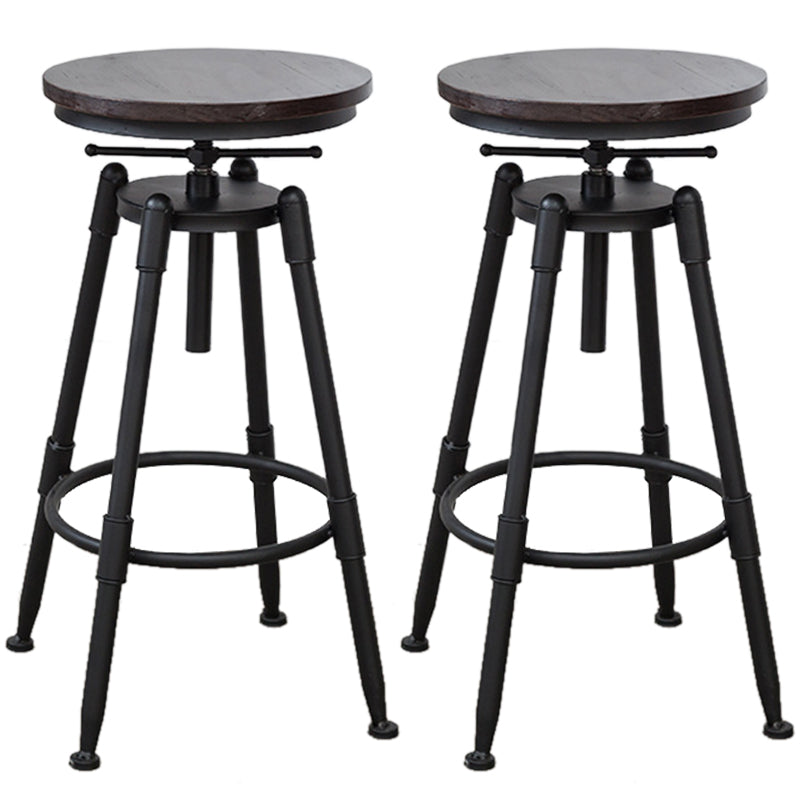 Industrial Armless Elevatable Counter Stool Iron Bar Stool with Pedal for Cafe Dark Brown Backless 2 Piece Set Clearhalo 'Bar Furniture' 'Bar Stools' 'bar_stools' 'furn' 'furn_bar_stools' 'Furniture' 'Kitchen & Dining Furniture' 6373046