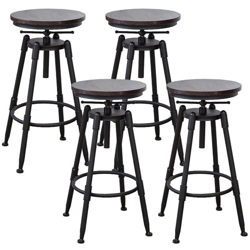 Industrial Armless Elevatable Counter Stool Iron Bar Stool with Pedal for Cafe Dark Brown Backless 4 Piece Set Clearhalo 'Bar Furniture' 'Bar Stools' 'bar_stools' 'furn' 'furn_bar_stools' 'Furniture' 'Kitchen & Dining Furniture' 6373047