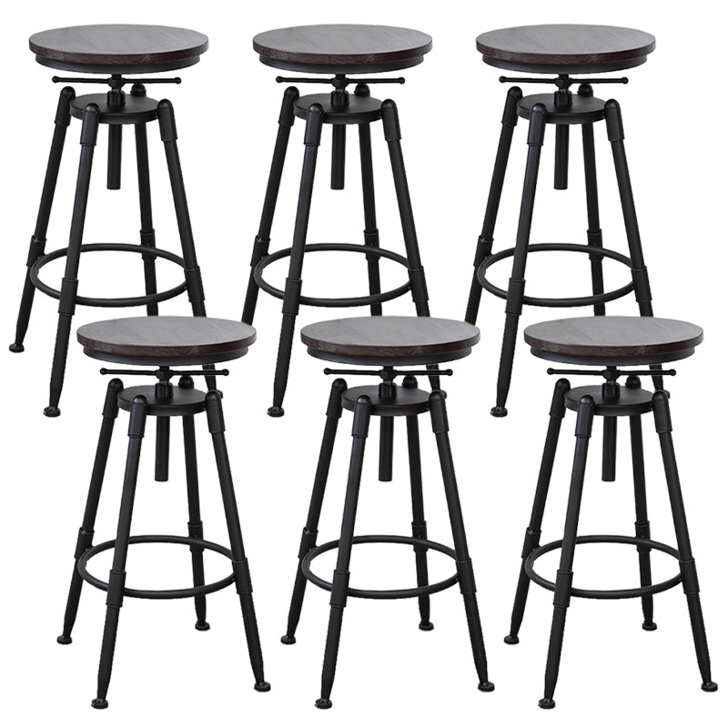 Industrial Armless Elevatable Counter Stool Iron Bar Stool with Pedal for Cafe Dark Brown Backless 6 Piece Set Clearhalo 'Bar Furniture' 'Bar Stools' 'bar_stools' 'furn' 'furn_bar_stools' 'Furniture' 'Kitchen & Dining Furniture' 6373048