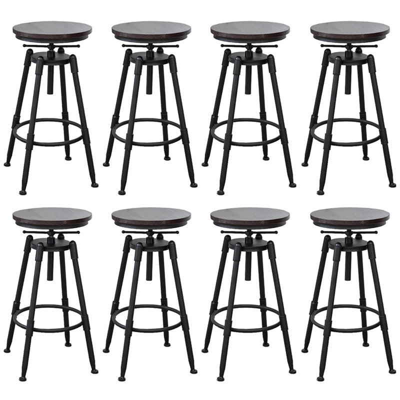 Industrial Armless Elevatable Counter Stool Iron Bar Stool with Pedal for Cafe Dark Brown Backless 8 Piece Set Clearhalo 'Bar Furniture' 'Bar Stools' 'bar_stools' 'furn' 'furn_bar_stools' 'Furniture' 'Kitchen & Dining Furniture' 6373049