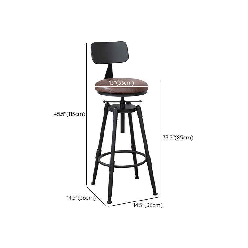 Industrial Armless Elevatable Counter Stool Iron Bar Stool with Pedal for Cafe Clearhalo 'Bar Furniture' 'Bar Stools' 'bar_stools' 'furn' 'furn_bar_stools' 'Furniture' 'Kitchen & Dining Furniture' 6373050