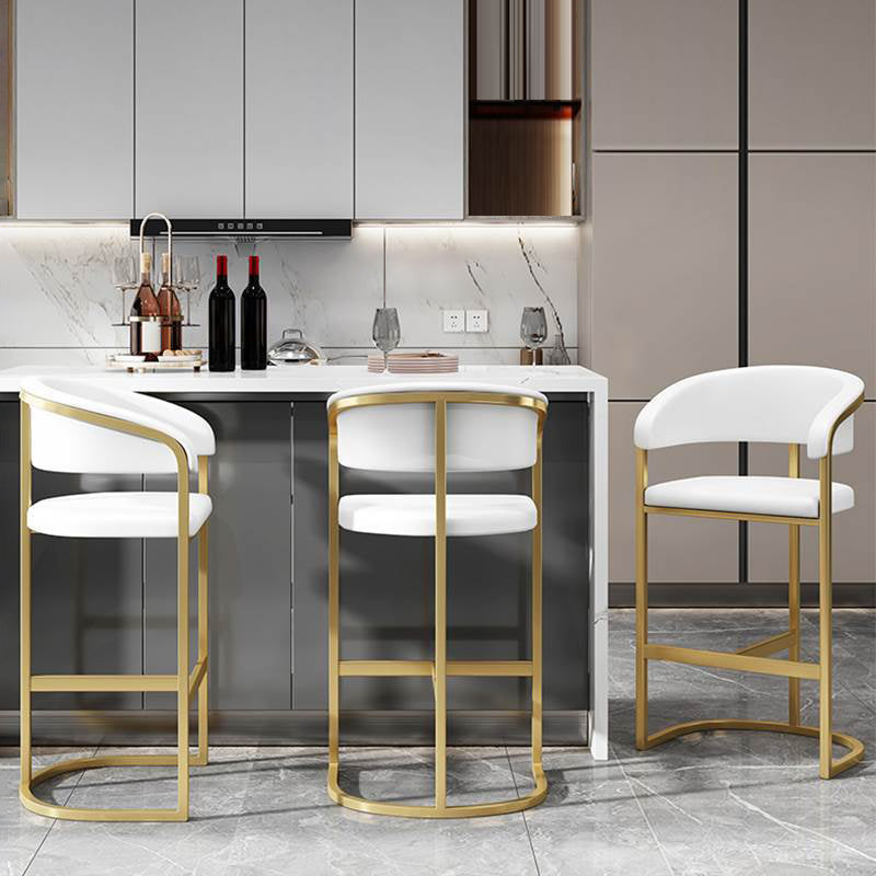 Glam Armrest Backrest Counter Stool Iron Bar Stool with Leather Cushion and Pedal Clearhalo 'Bar Furniture' 'Bar Stools' 'bar_stools' 'furn' 'furn_bar_stools' 'Furniture' 'Kitchen & Dining Furniture' 6373054