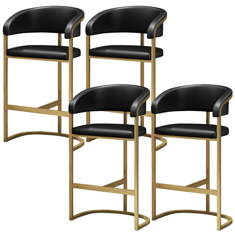 Glam Armrest Backrest Counter Stool Iron Bar Stool with Leather Cushion and Pedal Black 4 Piece Set Clearhalo 'Bar Furniture' 'Bar Stools' 'bar_stools' 'furn' 'furn_bar_stools' 'Furniture' 'Kitchen & Dining Furniture' 6373055