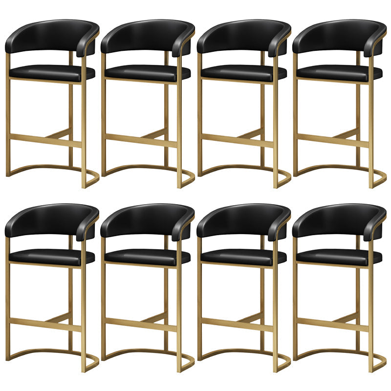 Glam Armrest Backrest Counter Stool Iron Bar Stool with Leather Cushion and Pedal Black 8 Piece Set Clearhalo 'Bar Furniture' 'Bar Stools' 'bar_stools' 'furn' 'furn_bar_stools' 'Furniture' 'Kitchen & Dining Furniture' 6373056