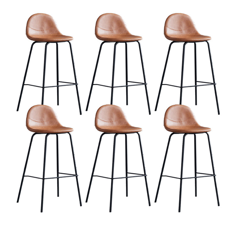 Leather Bar Stool Modern Backrest Counter Stool for Bristol with Metal Base Brown 6 Piece Set Counter Stool(26"H) Clearhalo 'Bar Furniture' 'Bar Stools' 'bar_stools' 'furn' 'furn_bar_stools' 'Furniture' 'Kitchen & Dining Furniture' 6373270