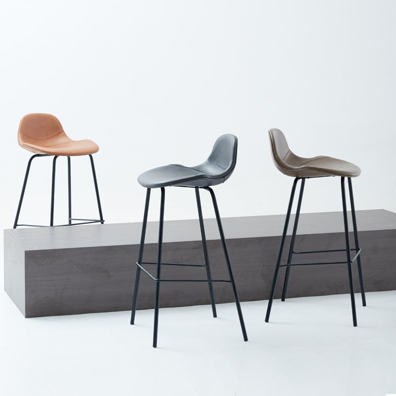 Taburete de bar sin brazos de cuero, taburete moderno con respaldo para comedor