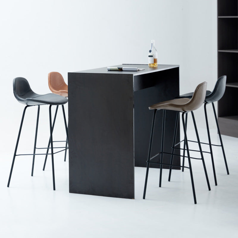 Taburete de bar sin brazos de cuero, taburete moderno con respaldo para comedor