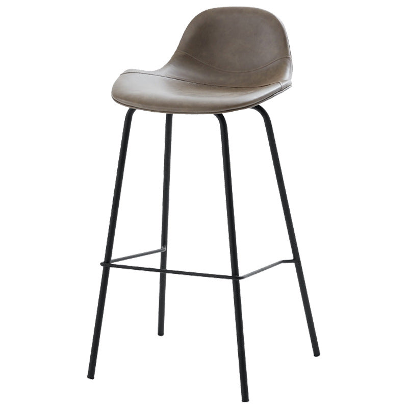 Taburete de bar sin brazos de cuero, taburete moderno con respaldo para comedor