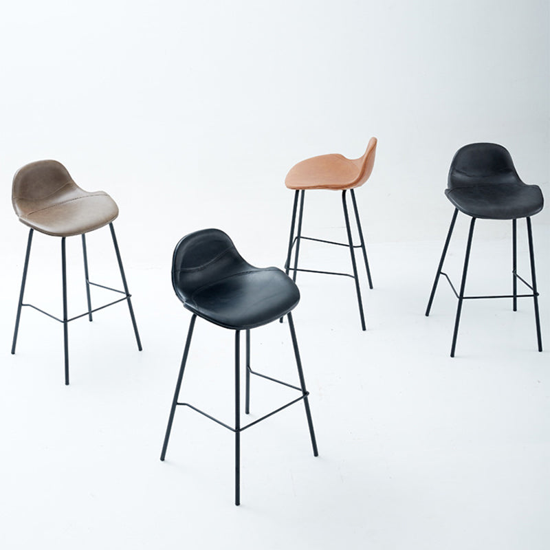 Taburete de bar sin brazos de cuero, taburete moderno con respaldo para comedor