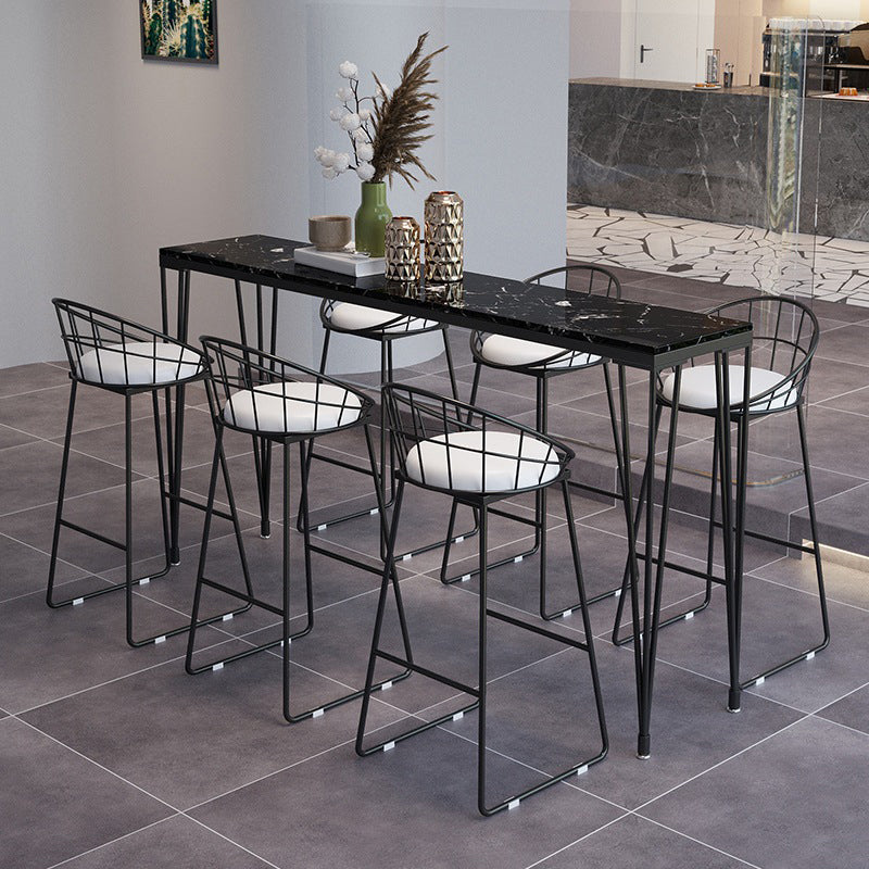Black Metal Base Dining Stools Contemporary Round Bar Stools with Footrest Clearhalo 'Bar Furniture' 'Bar Stools' 'bar_stools' 'furn' 'furn_bar_stools' 'Furniture' 'Kitchen & Dining Furniture' 6373480