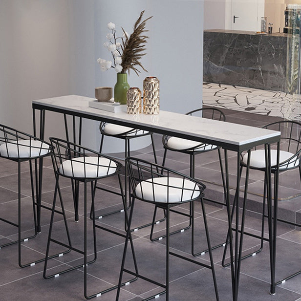 Black Metal Base Dining Stools Contemporary Round Bar Stools with Footrest Clearhalo 'Bar Furniture' 'Bar Stools' 'bar_stools' 'furn' 'furn_bar_stools' 'Furniture' 'Kitchen & Dining Furniture' 6373482