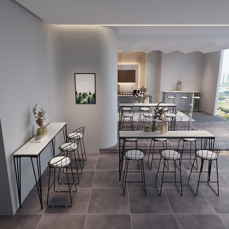 Black Metal Base Dining Stools Contemporary Round Bar Stools with Footrest Clearhalo 'Bar Furniture' 'Bar Stools' 'bar_stools' 'furn' 'furn_bar_stools' 'Furniture' 'Kitchen & Dining Furniture' 6373484