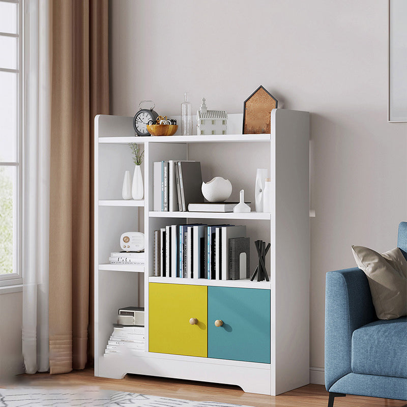 Contemporary Vertical Open Shelf Bookcase Engineered Wood Home Book Shelf with Shelves 28.3"L x 9.4"W x 35.4"H Ivory 1 Clearhalo 'Bookcases' 'furn' 'furn_bookcases' 'Furniture' 'Office Furniture' 6373630