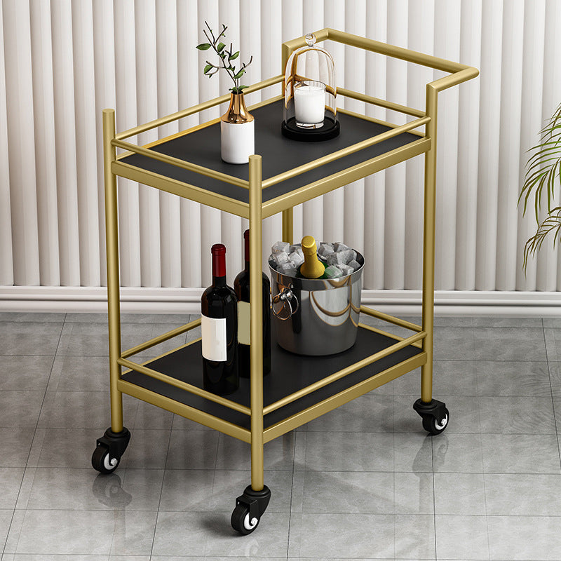 Contemporary Metal Prep Table 29.53"H Rolling Prep Table for Dining Room Gold Black Clearhalo 'furn' 'furn_kitchen_islands_carts' 'Furniture' 'Kitchen & Dining Furniture' 'Kitchen Islands & Carts' 'kitchen_islands_carts' 6375998