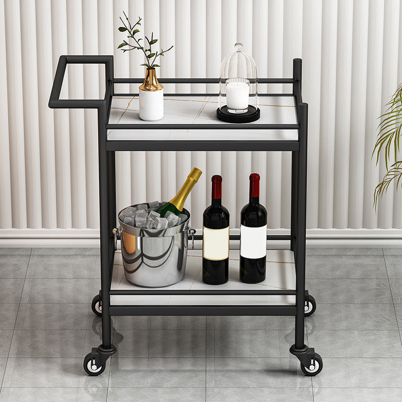 Contemporary Metal Prep Table 29.53"H Rolling Prep Table for Dining Room Black White Clearhalo 'furn' 'furn_kitchen_islands_carts' 'Furniture' 'Kitchen & Dining Furniture' 'Kitchen Islands & Carts' 'kitchen_islands_carts' 6376001