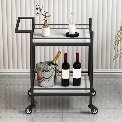 Contemporary Metal Prep Table 29.53"H Rolling Prep Table for Dining Room Black White Clearhalo 'furn' 'furn_kitchen_islands_carts' 'Furniture' 'Kitchen & Dining Furniture' 'Kitchen Islands & Carts' 'kitchen_islands_carts' 6376001