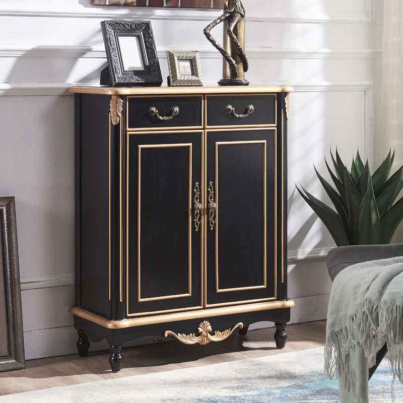Mid Century Brown 2-Door Cabinet Solid Wood Chest with 2 - Drawer Black Clearhalo 'Cabinets & Chests' 'cabinets_chests' 'furn' 'furn_cabinets_chests' 'Furniture' 'Living Room Furniture' 6376103