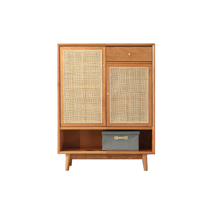 Contemporary Cabinet Pine Rectangle 1 - Drawer with Doors Knobs Accent Cabinet 33"L x 14"W x 41"H Cherry Clearhalo 'Cabinets & Chests' 'cabinets_chests' 'furn' 'furn_cabinets_chests' 'Furniture' 'Living Room Furniture' 6376201