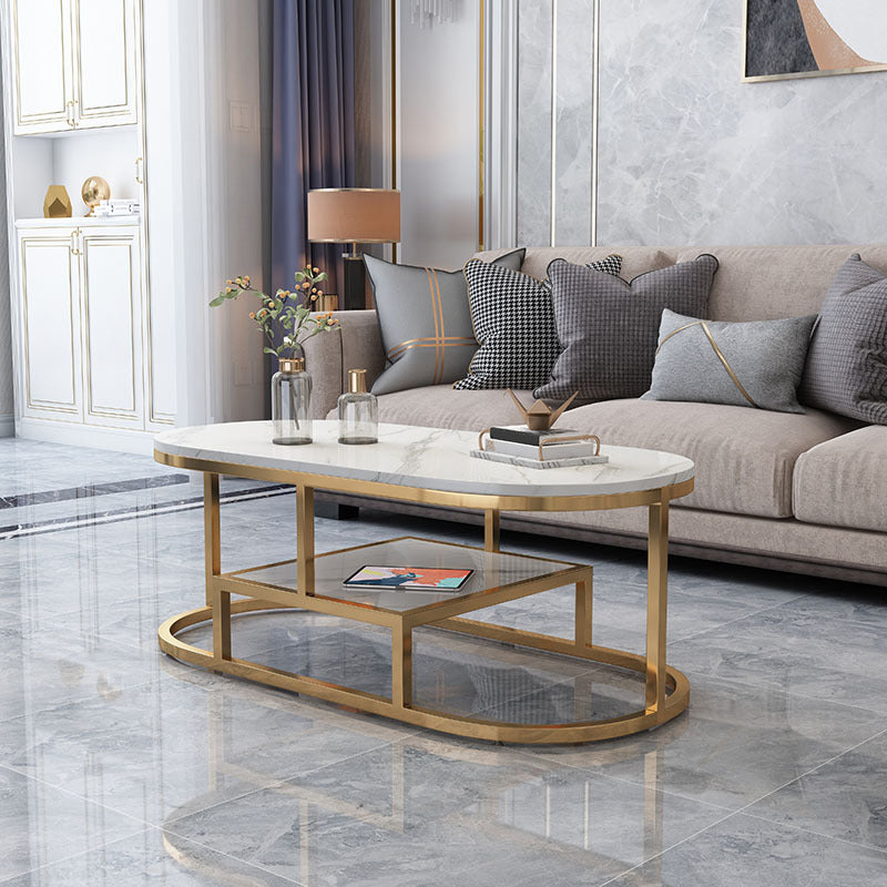 Fram Base Cocktail Table Shelf Included Oval Stone Coffee Table Clearhalo 'Coffee & Accent Tables' 'Coffee Tables' 'coffee_tables' 'furn' 'furn_coffee_tables' 'Furniture' 'Living Room Furniture' 6376214