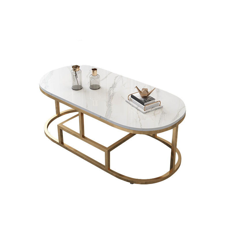 Fram Base Cocktail Table Shelf Included Oval Stone Coffee Table Clearhalo 'Coffee & Accent Tables' 'Coffee Tables' 'coffee_tables' 'furn' 'furn_coffee_tables' 'Furniture' 'Living Room Furniture' 6376217