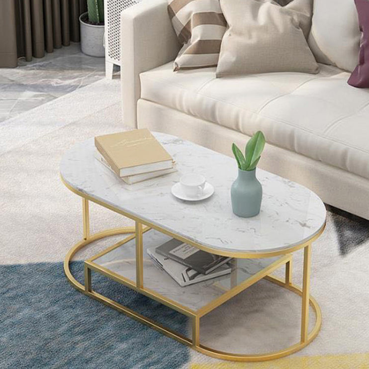 Fram Base Cocktail Table Shelf Included Oval Stone Coffee Table Clearhalo 'Coffee & Accent Tables' 'Coffee Tables' 'coffee_tables' 'furn' 'furn_coffee_tables' 'Furniture' 'Living Room Furniture' 6376224