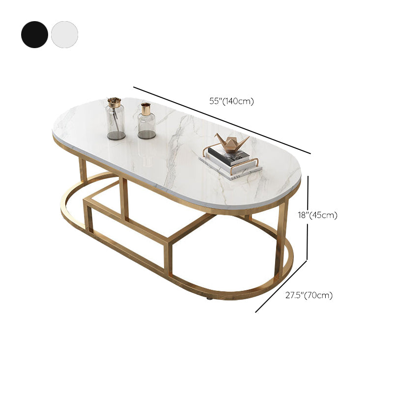 Fram Base Cocktail Table Shelf Included Oval Stone Coffee Table Clearhalo 'Coffee & Accent Tables' 'Coffee Tables' 'coffee_tables' 'furn' 'furn_coffee_tables' 'Furniture' 'Living Room Furniture' 6376227