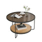 Table basse ronde en verre de 17,7 po de hauteur, table de cocktail à 3 pieds en fer avec étagère