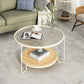 Table basse ronde en verre de 17,7 po de hauteur, table de cocktail à 3 pieds en fer avec étagère