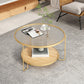 Table basse ronde en verre de 17,7 po de hauteur, table de cocktail à 3 pieds en fer avec étagère