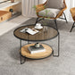 Table basse ronde en verre de 17,7 po de hauteur, table de cocktail à 3 pieds en fer avec étagère