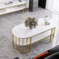 Glam Style Oval Coffee Table with Marble Top and 1 Shelf in White Clearhalo 'Coffee & Accent Tables' 'Coffee Tables' 'coffee_tables' 'furn' 'furn_coffee_tables' 'Furniture' 'Living Room Furniture' 6376262