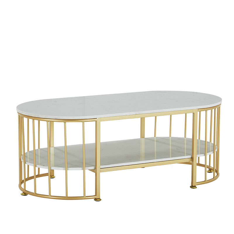 Glam Style Oval Coffee Table with Marble Top and 1 Shelf in White Clearhalo 'Coffee & Accent Tables' 'Coffee Tables' 'coffee_tables' 'furn' 'furn_coffee_tables' 'Furniture' 'Living Room Furniture' 6376264