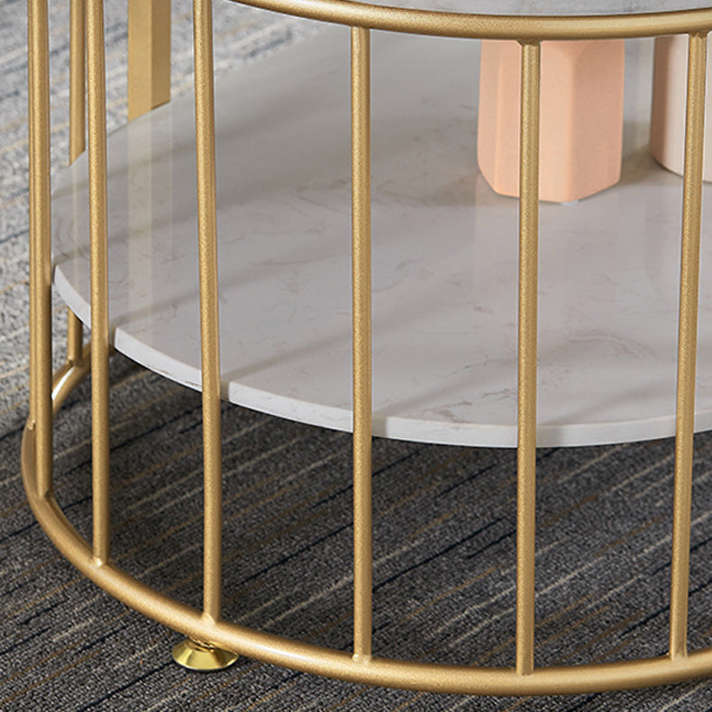 Glam Style Oval Coffee Table with Marble Top and 1 Shelf in White Clearhalo 'Coffee & Accent Tables' 'Coffee Tables' 'coffee_tables' 'furn' 'furn_coffee_tables' 'Furniture' 'Living Room Furniture' 6376266