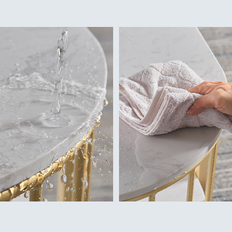 Glam Style Oval Coffee Table with Marble Top and 1 Shelf in White Clearhalo 'Coffee & Accent Tables' 'Coffee Tables' 'coffee_tables' 'furn' 'furn_coffee_tables' 'Furniture' 'Living Room Furniture' 6376268