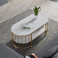 Glam Style Oval Coffee Table with Marble Top and 1 Shelf in White Clearhalo 'Coffee & Accent Tables' 'Coffee Tables' 'coffee_tables' 'furn' 'furn_coffee_tables' 'Furniture' 'Living Room Furniture' 6376272