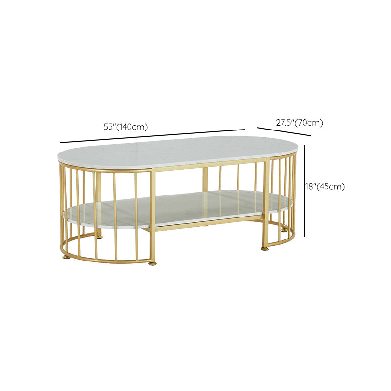 Glam Style Oval Coffee Table with Marble Top and 1 Shelf in White Clearhalo 'Coffee & Accent Tables' 'Coffee Tables' 'coffee_tables' 'furn' 'furn_coffee_tables' 'Furniture' 'Living Room Furniture' 6376273