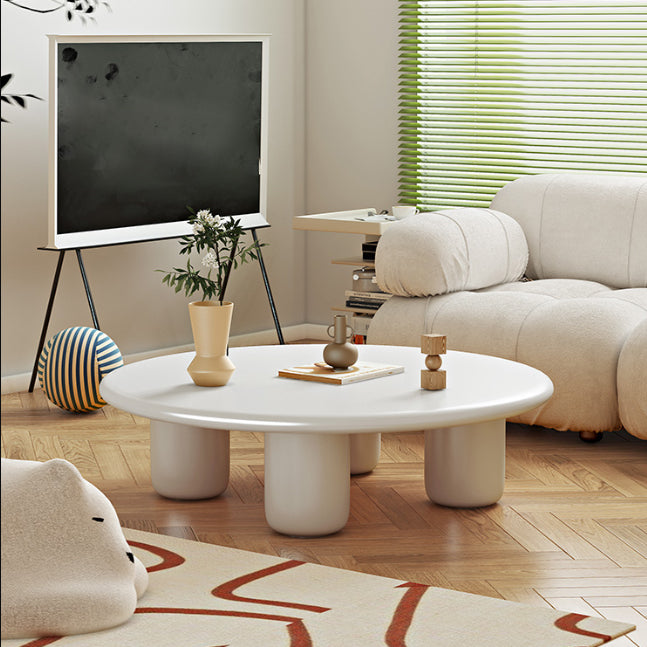 Round Wood Simple Coffee Table Nordic 4 Legs Cocktail Table - 13.8" H