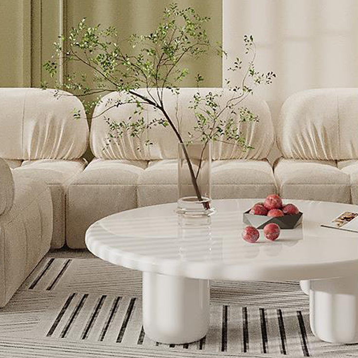 Round Wood Simple Coffee Table Nordic 4 Legs Cocktail Table - 13.8" H