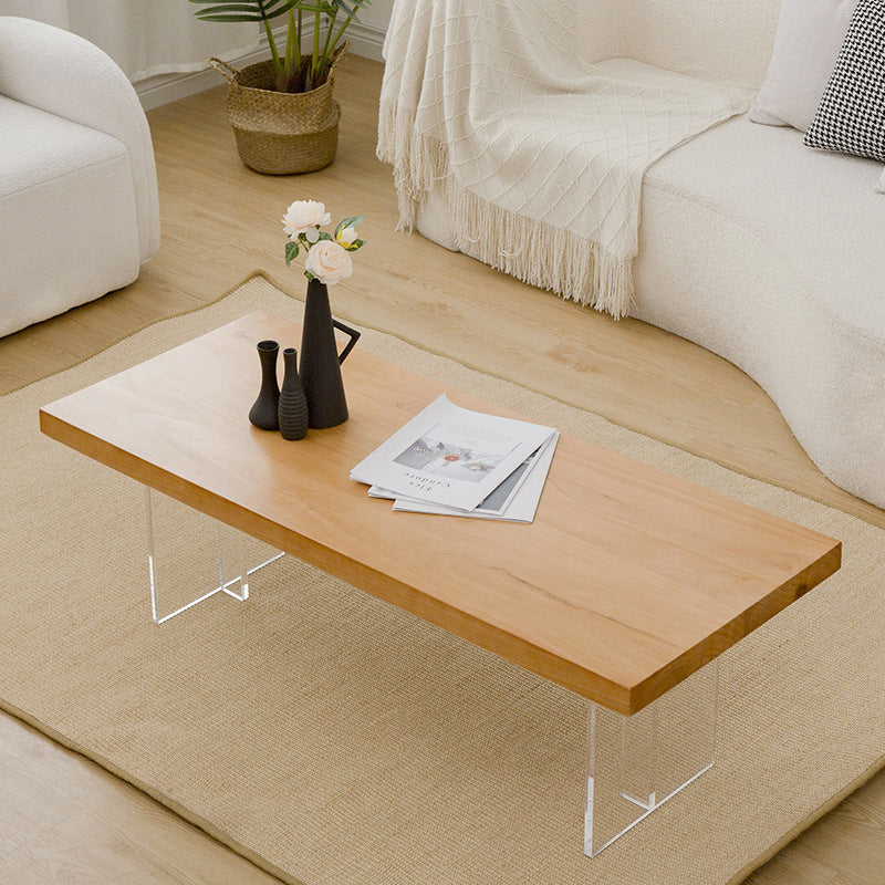 Scandinavian Natural Rectangle Coffee Table with Acrylic Base and Solid Wood Top 71"L x 24"W x 16"H Clearhalo 'Coffee & Accent Tables' 'Coffee Tables' 'coffee_tables' 'furn' 'furn_coffee_tables' 'Furniture' 'Living Room Furniture' 6376315