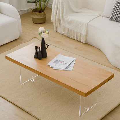 Scandinavian Natural Rectangle Coffee Table with Acrylic Base and Solid Wood Top 71"L x 24"W x 16"H Clearhalo 'Coffee & Accent Tables' 'Coffee Tables' 'coffee_tables' 'furn' 'furn_coffee_tables' 'Furniture' 'Living Room Furniture' 6376315