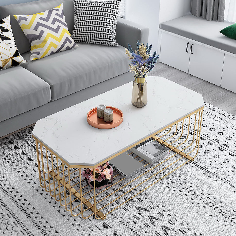 Glass/Marble Top Coffee Table Glam Frame Coffee Cocktail Table White Clearhalo 'Coffee & Accent Tables' 'Coffee Tables' 'coffee_tables' 'furn' 'furn_coffee_tables' 'Furniture' 'Living Room Furniture' 6376333