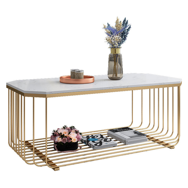 Glass/Marble Top Coffee Table Glam Frame Coffee Cocktail Table Clearhalo 'Coffee & Accent Tables' 'Coffee Tables' 'coffee_tables' 'furn' 'furn_coffee_tables' 'Furniture' 'Living Room Furniture' 6376335