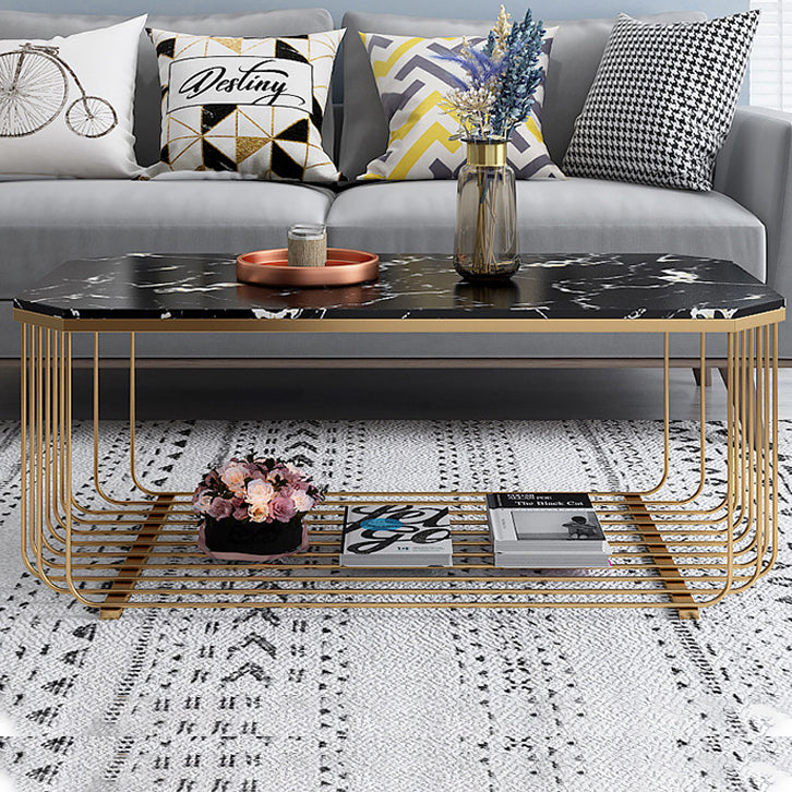 Glass/Marble Top Coffee Table Glam Frame Coffee Cocktail Table Clearhalo 'Coffee & Accent Tables' 'Coffee Tables' 'coffee_tables' 'furn' 'furn_coffee_tables' 'Furniture' 'Living Room Furniture' 6376340