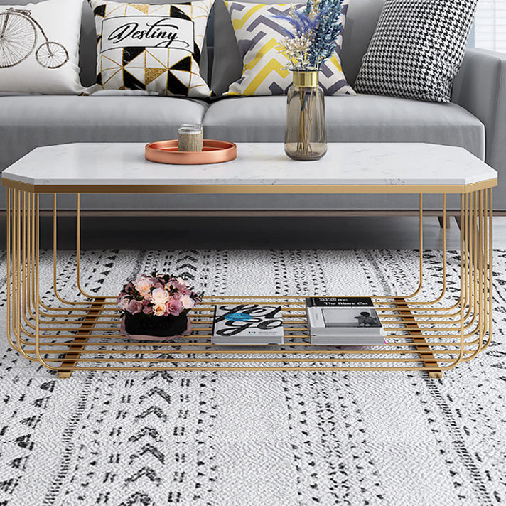 Glass/Marble Top Coffee Table Glam Frame Coffee Cocktail Table Clearhalo 'Coffee & Accent Tables' 'Coffee Tables' 'coffee_tables' 'furn' 'furn_coffee_tables' 'Furniture' 'Living Room Furniture' 6376341