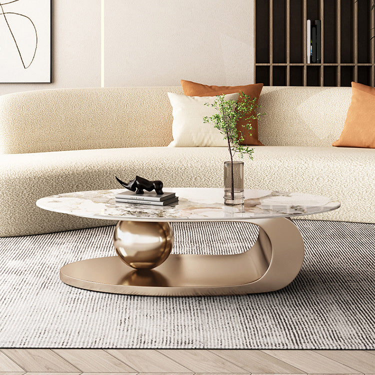 Mesa de centro elíptica de pizarra Glam de 27,6" D Mesa de cóctel abstracta con estante de piso