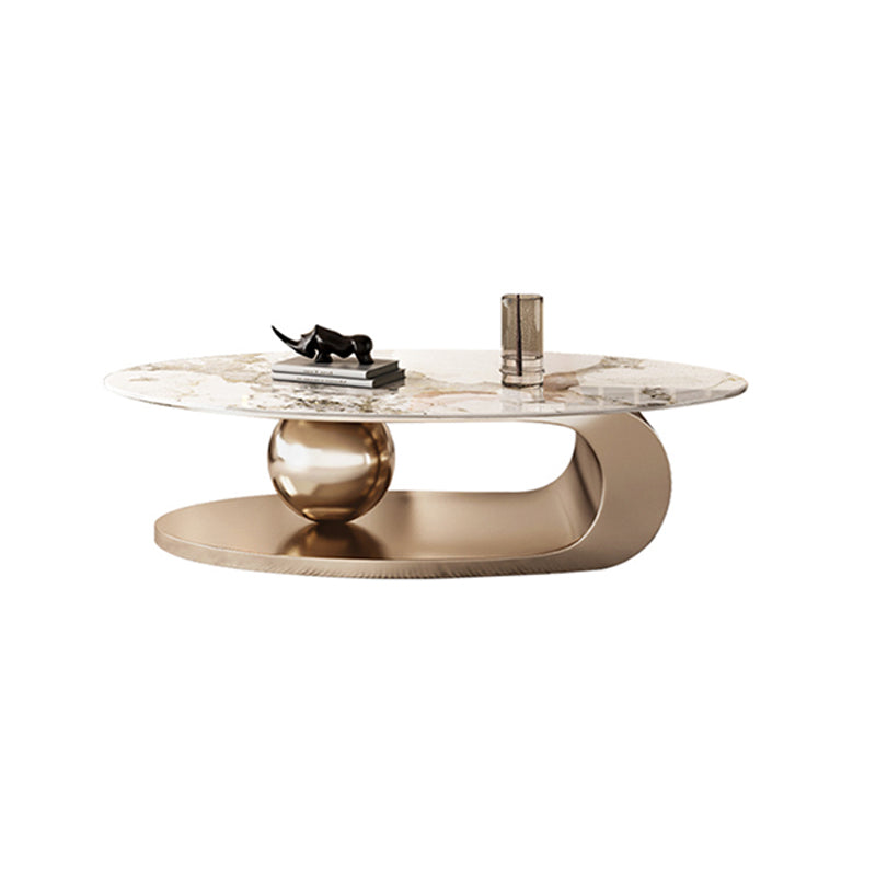 Mesa de centro elíptica de pizarra Glam de 27,6" D Mesa de cóctel abstracta con estante de piso
