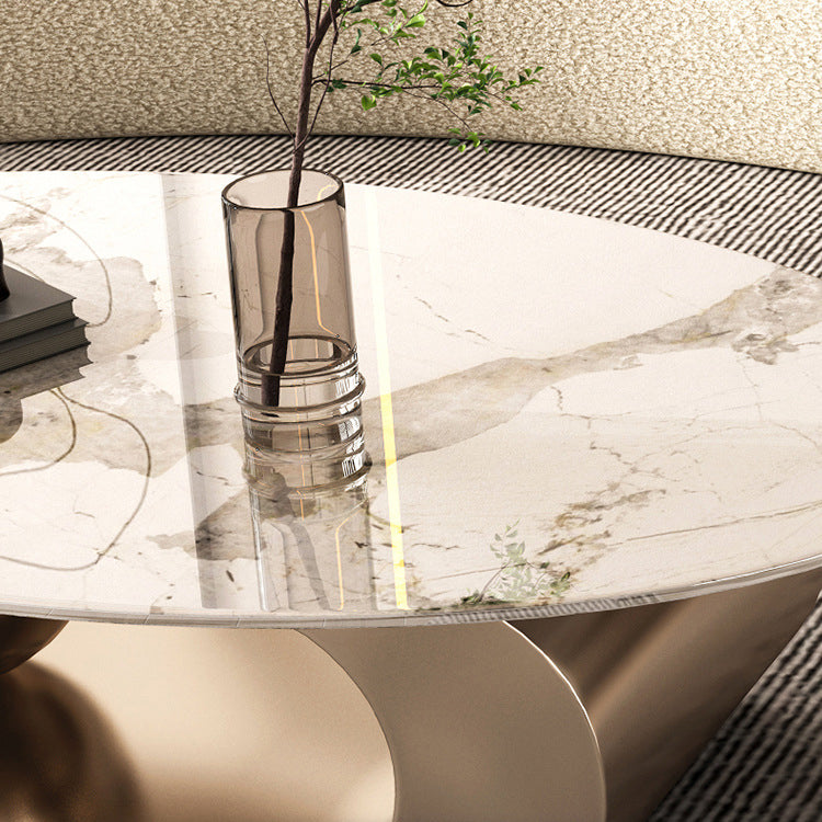 Mesa de centro elíptica de pizarra Glam de 27,6" D Mesa de cóctel abstracta con estante de piso