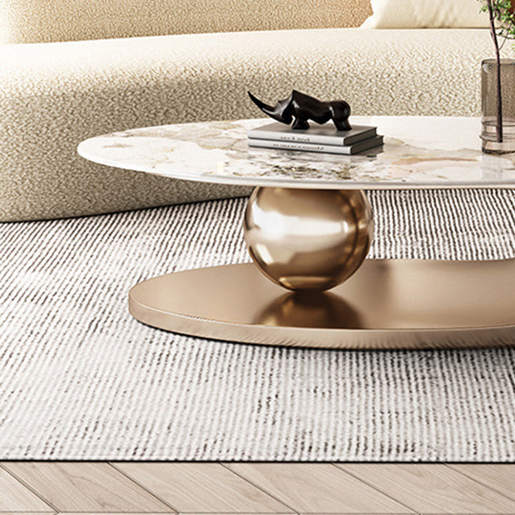 Mesa de centro elíptica de pizarra Glam de 27,6" D Mesa de cóctel abstracta con estante de piso